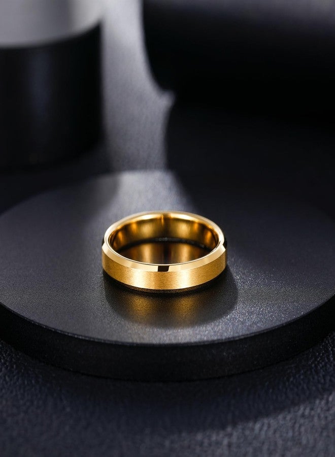 Greenpod 4MM 24K Gold Plated Tungsten Wedding Band for Women Beveled Edge Matte Finish Promise Rings Comfort Fit Size 7 - Image 2